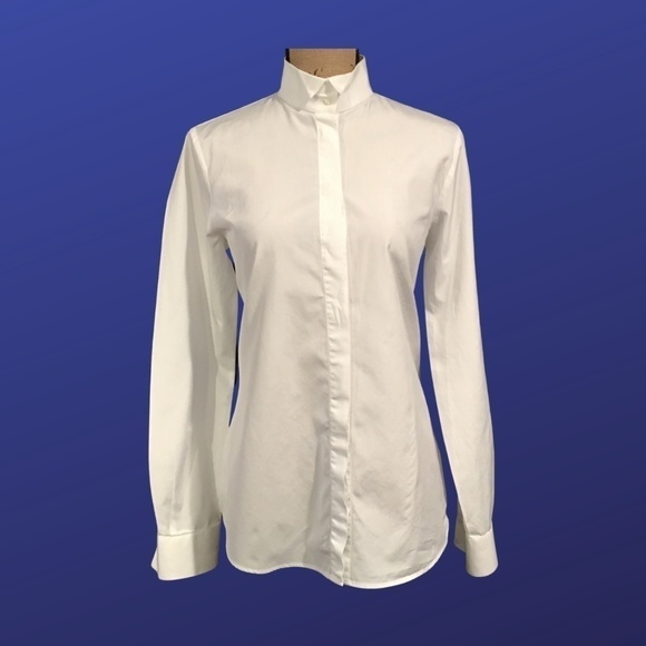 ZARA WOMAN 100% Cotton Wing-Collared Shirt Blouse, WHITE, Size Large, EUC - Picture 1 of 8